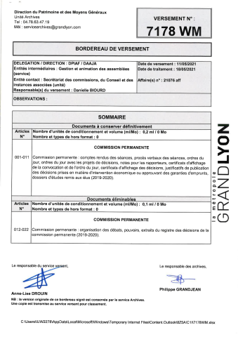 Commission permanente, tenue des séances.