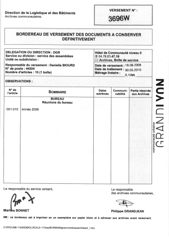 Bureau, préparation et tenue des réunions.