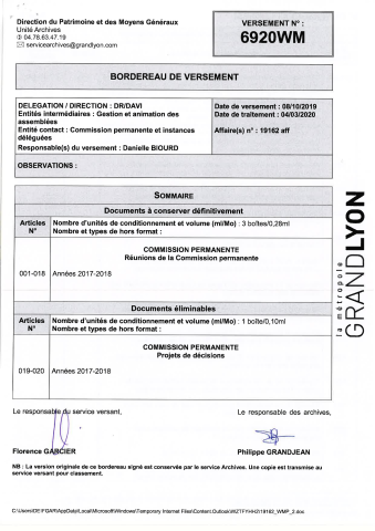 Commission permanente, préparation et tenue des réunions.