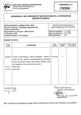 Conseil communautaire, préparation et tenue des séances.