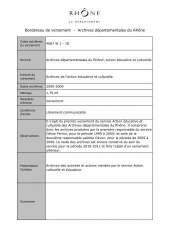 Archives départementales du Rhône, service de l'action éducative et culturelle.