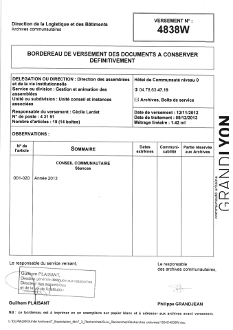 Conseil communautaire, préparation et tenue des séances.