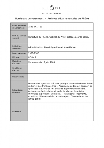 Administration générale. Sécurité publique et surveillance.