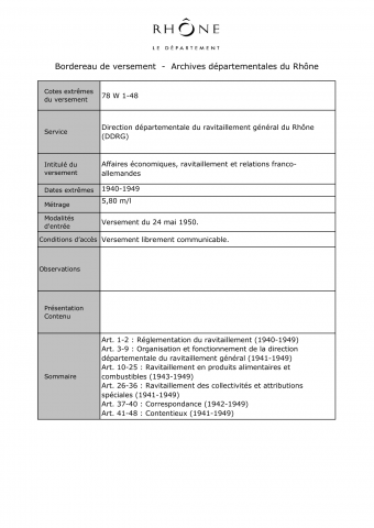 Ravitaillement général, affaires économiques et relations franco-allemandes.