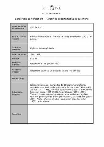 Réglementation générale.
