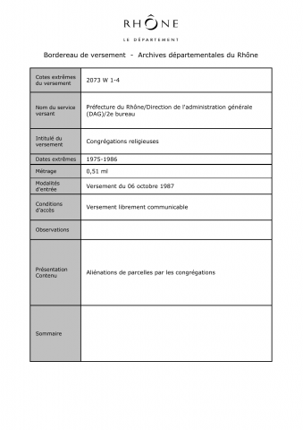 Congrégations religieuses.