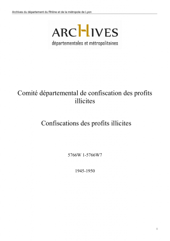 5766W - Comité départemental de confiscation des profits illicites - Confiscations des profits illicites