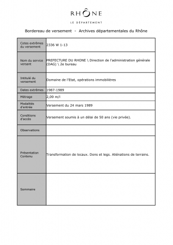 Domaine de l'État, opérations immobilières.