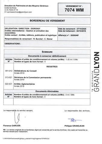 Conseil métropolitain : délibérations. Commission permanente : décisions. Décisions du Président.