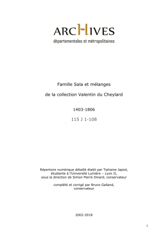 Archives de la famille Sala et mélanges de la collection Valentin du Cheylard.