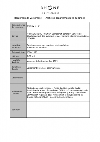 Développement des quartiers et des relations intercommunautaires.