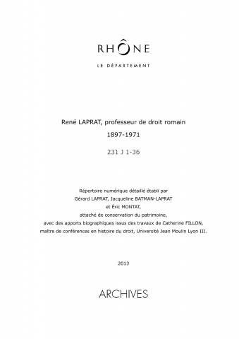 231J - Archives de René Laprat, professeur de droit romain