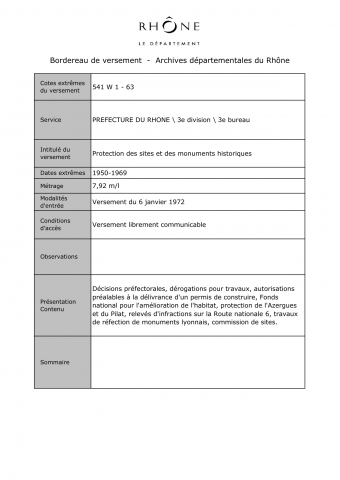 Protection des sites et des monuments historiques.