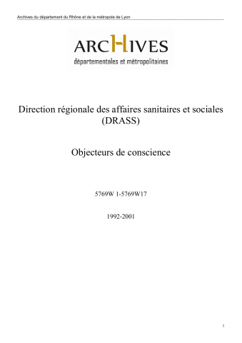 5769W - Direction régionale des affaires sanitaires et sociales (DRASS) - Objecteurs de conscience
