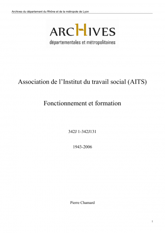 342J - Association de l'Institut du travail social (AITS) - Fonctionnement et formation