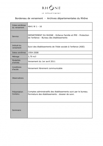 4641W - Département du Rhône - Aide sociale à l'enfance, suivi des établissements