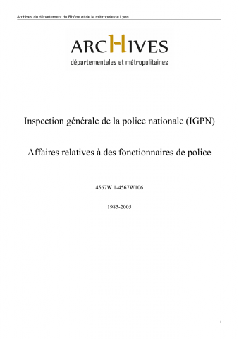 4567W - Inspection générale de la police nationale (IGPN) - Affaires relatives à des fonctionnaires de police