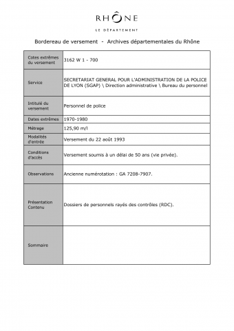 3162W - Secrétariat général pour l'administration de la police de Lyon (SGAP) - Personnel de police