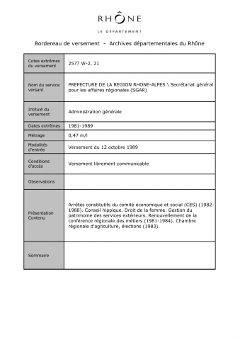 Administration générale de la région.