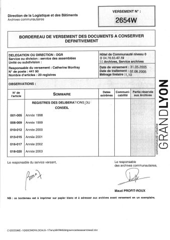 Conseil communautaire : registres des délibérations.