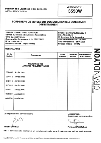 Décisions du Président : registres des arrêtés réglementaires.