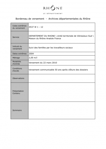 4537W - Département du Rhône - Suivi des familles par les travailleurs sociaux