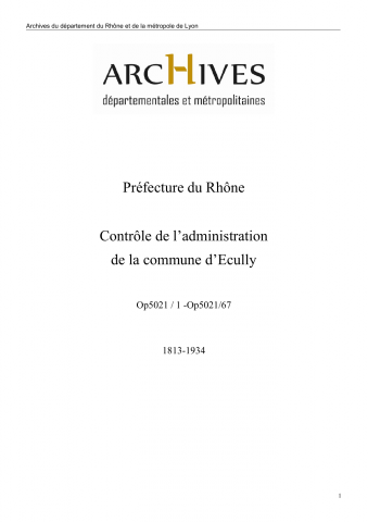 Op5021 - Préfecture du Rhône - Contrôle de l'administration de la commune d'Ecully
