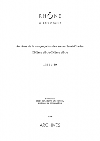 Congrégation des soeurs de Saint-Charles (XIXe-XXe s.).