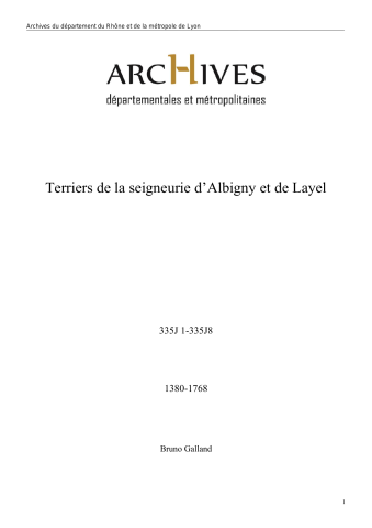 Terriers de la seigneurie d'Albigny et de Layel (familles de Thorigny, Amyot, Cholier de Cibeins).