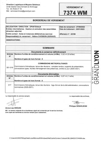 Commissions thématiques, tenue des séances.