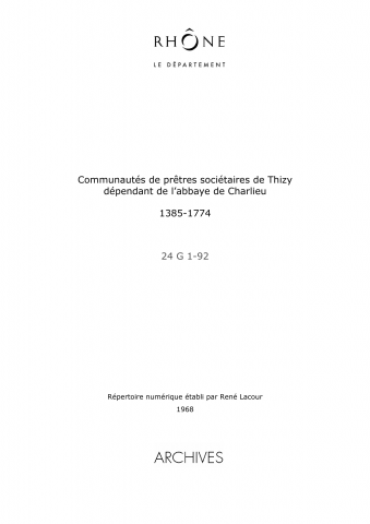 Communautés de prêtres sociétaires de Thizy.