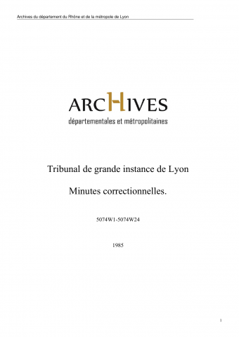 5074W - Tribunal de grande instance (TGI) de Lyon - Affaires correctionnelles : minutes des jugements