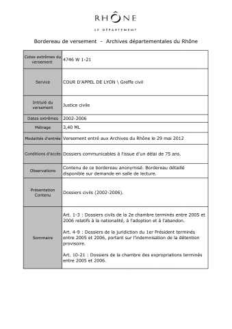 4746W - Cour d'appel de Lyon - Dossiers civils