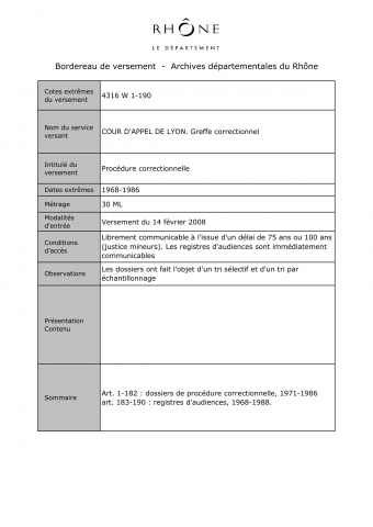 Dossiers de procédures correctionnelles et registres d'audiences.