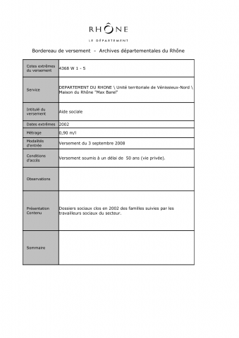 4368W - Département du Rhône - Suivi social des familles