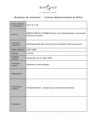 Aménagements des communes et syndicats intercommunaux.
