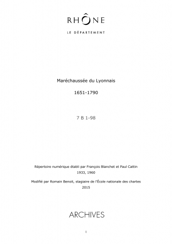 Maréchaussée du Lyonnais, Beaujolais et Forez.
