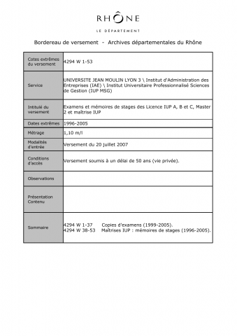 Licence IUP A, B et C, Master 2 et maîtrise IUP.