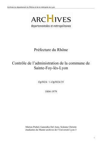 Op5024 - Préfecture du Rhône - Contrôle de l'administration de la commune de Sainte-Foy-lès-Lyon