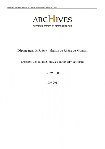 5277W - Département du Rhône - Dossiers des familles suivies par le service social