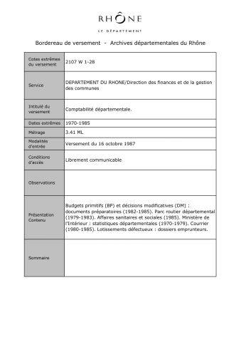 2107W - Département du Rhône - Comptabilité départementale
