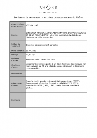 Enquêtes et recensement agricoles.