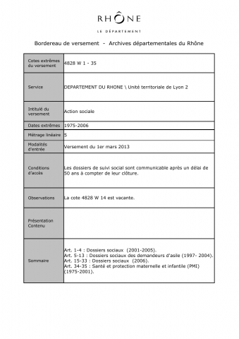 4828W - Département du Rhône - Aide sociale et protection maternelle et infantile (PMI)