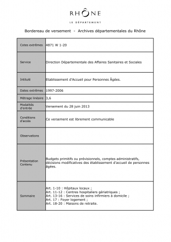 Établissement d'accueil pour personnes âgées.