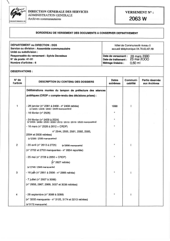 Conseil communautaire, préparation et tenue des séances.