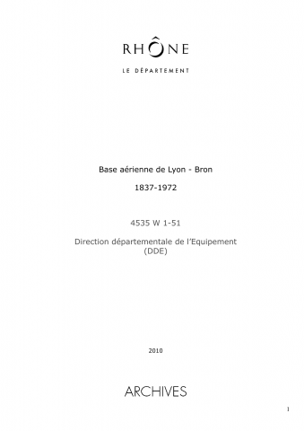 4535W - Direction départementale de l'équipement - Aérodrome de Lyon - Bron