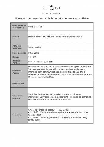 4671W - Département du Rhône - Aide sociale, suivi des familles par les travailleurs sociaux