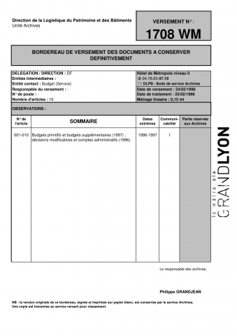 Budgets et comptes administratifs.