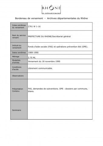 Fonds d'aide sociale (FAS) et opérations prévention été (OPE).