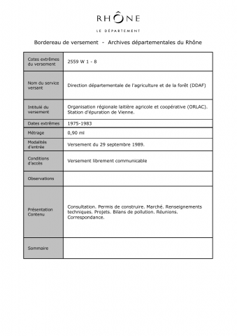 Organisation régionale laitière agricole et coopérative (ORLAC). Station d'épuration de Vienne.